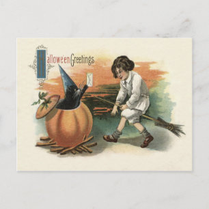 Black Cat Pumpkin Witch's Hat Broom Letter Postkarte