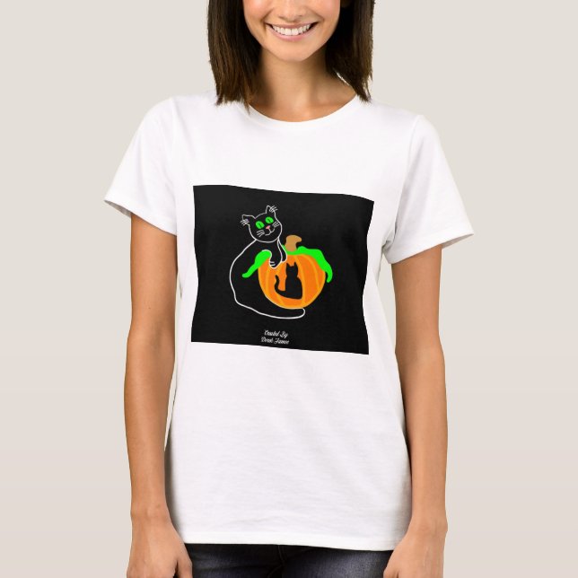 Black Cat Pumpkin Women's White Basic T Shirt (Vorderseite)