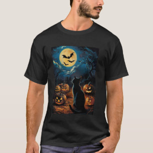 Black Cat Pumpkins Bats Halloween - Startnight E T-Shirt