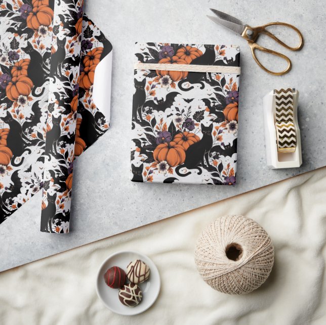 Black Cat Pumpkins Geschenkpapier (Basteln)