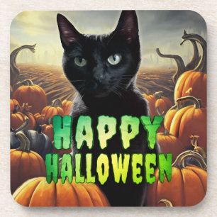 Black Cat & Pumpkins Getränkeuntersetzer