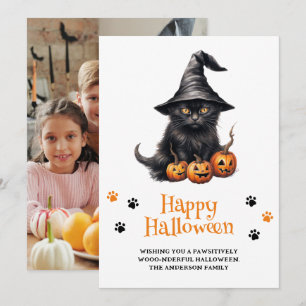 Black Cat Pumpkins Happy Halloween Foto Feiertagskarte
