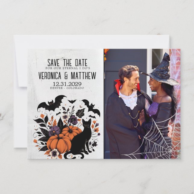 Black Cat Pumpkins Save the Date Card (Vorderseite)