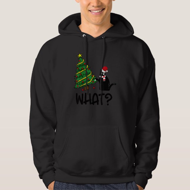 Black Cat Pushing Christmas Tree Over Cat What 2 Hoodie (Vorderseite)