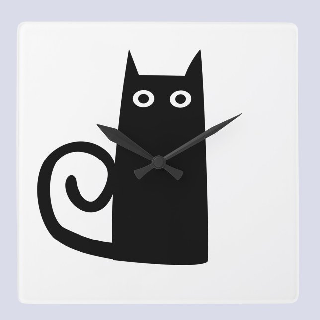 Black Cat Quadratische Wanduhr (Fun black cat art wall clock for animal lovers. Original art by Nic Squirrell. )