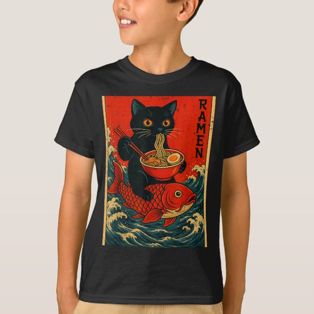 Black Cat Ramen Japanese Graphic Tees For Men Wome (Vorderseite)