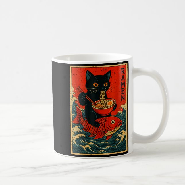 Black Cat Ramen Japanese Graphic Tees For Men Wome Kaffeetasse (Rechts)