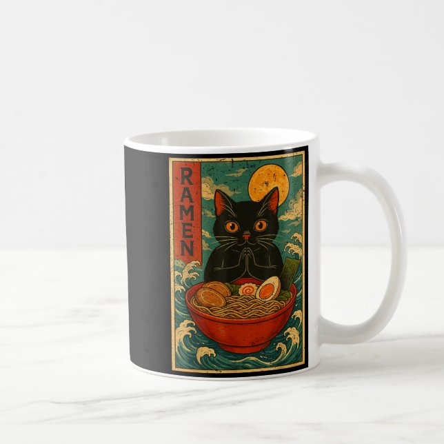 Black Cat Ramen Japanese Graphic Tees For Men Wome Kaffeetasse (Rechts)