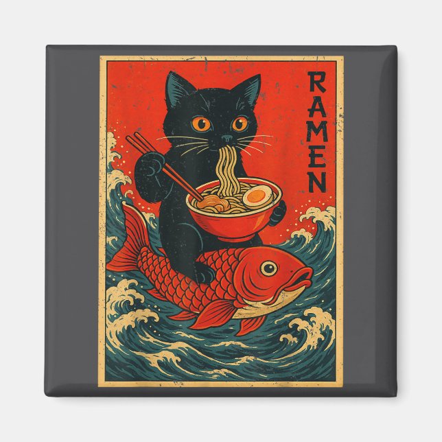Black Cat Ramen Japanese Graphic Tees For Men Wome Magnet (Vorne)