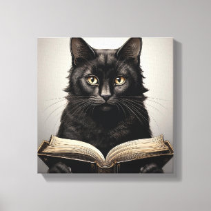 Black Cat Reading a Antique Book Leinwanddruck