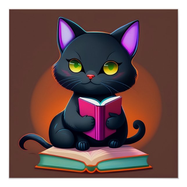 Black Cat Reading a Book Poster (Vorderseite)