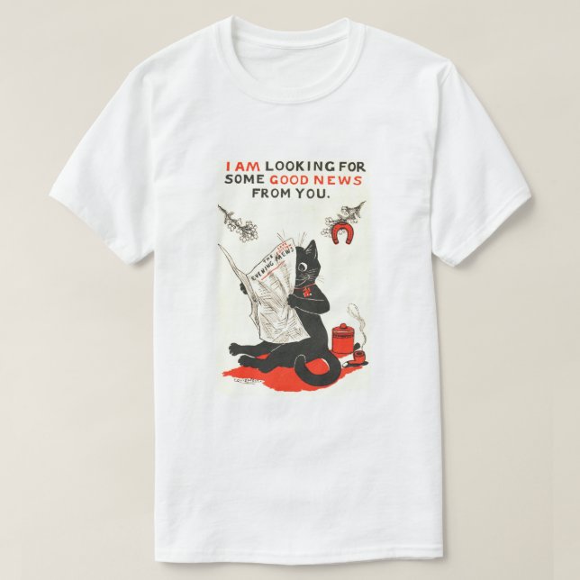 Black Cat Reading a Newspapier, Louis Wain T-Shirt (Design vorne)