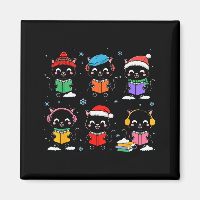 Black Cat Reading Book Christmas For Bookworm Cat  Magnet (Vorne)