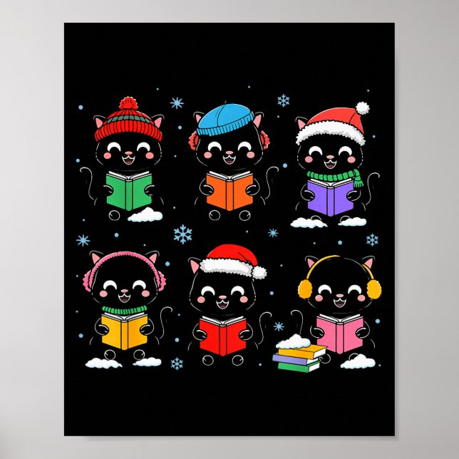 Black Cat Reading Book Christmas For Bookworm Cat  Poster (Vorne)
