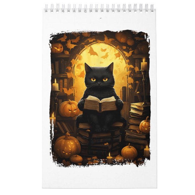Black Cat Reading Books Pumpkin Autumn Lehrer Ha Kalender (Titelbild)