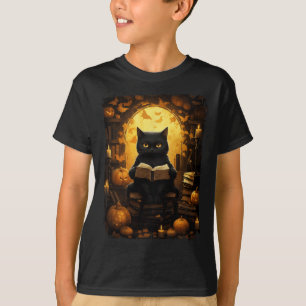 Black Cat Reading Books Pumpkin Autumn Lehrer Ha T-Shirt