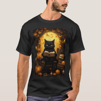 Black Cat Reading Books Pumpkin Autumn Lehrer Ha T-Shirt