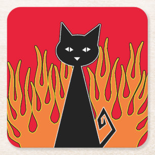 +{ Black Cat }+ Rechteckiger Pappuntersetzer