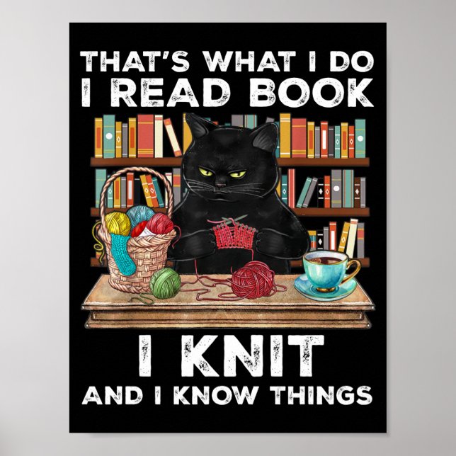 Black Cat Red Book Strick Writer Reader Bookaholic Poster (Vorne)