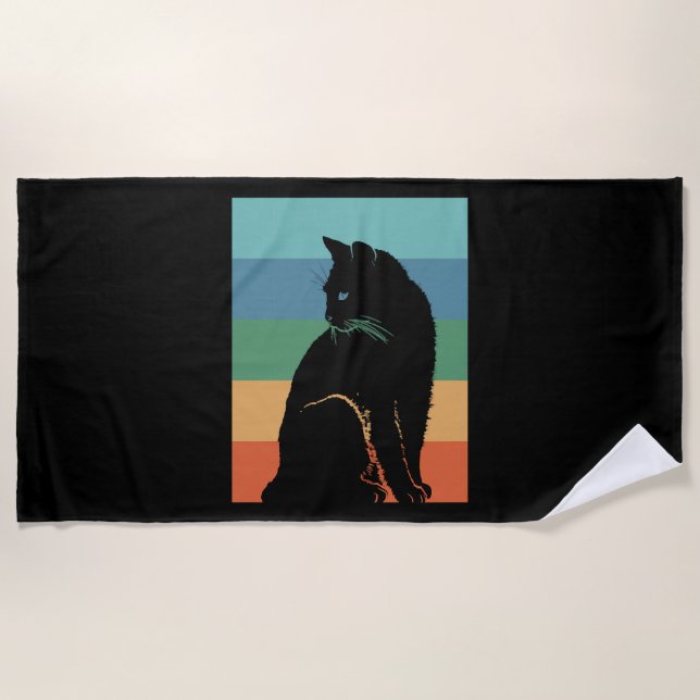 Black Cat Retro Vintag Strandtuch (Vorderseite)