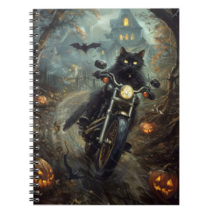 Black Cat Riding Motorrad Halloween Beängstigend Notizblock