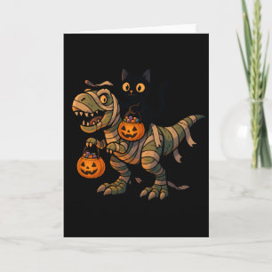 Black Cat Riding Mummy T-Rex - Niedliches Hallowee Karte