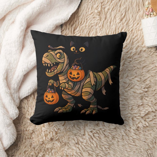 Black Cat Riding Mummy T-Rex - Niedliches Hallowee Kissen (Decke)