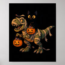 Black Cat Riding Mummy T-Rex - Niedliches Hallowee
