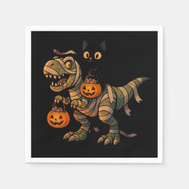 Black Cat Riding Mummy T-Rex - Niedliches Hallowee Serviette