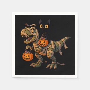 Black Cat Riding Mummy T-Rex - Niedliches Hallowee Serviette