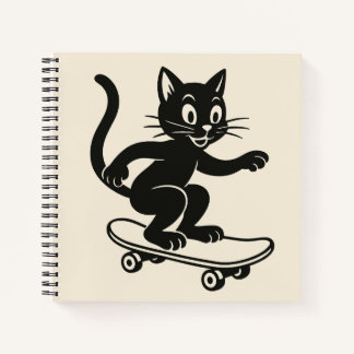 Black Cat Riding Skateboard Notizbuch