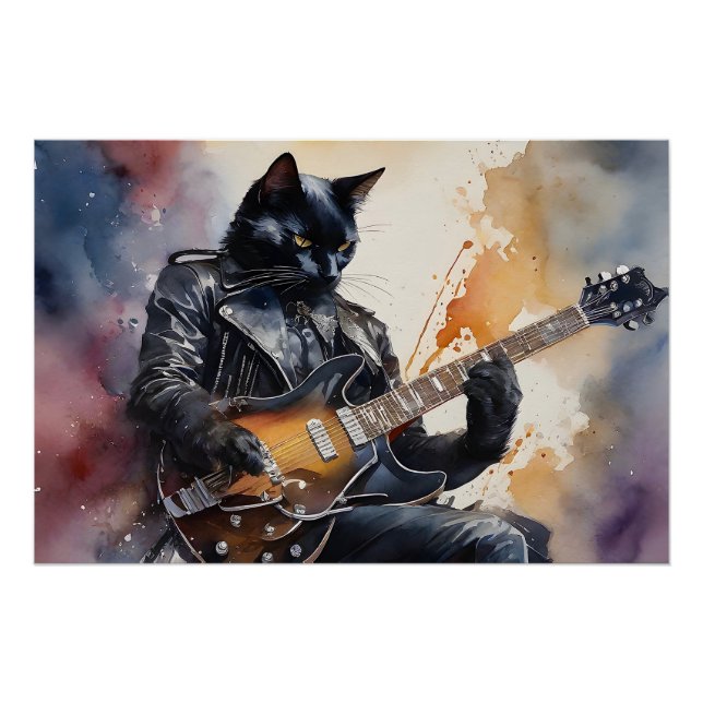 Black Cat Rock Star Gitarre Leather Jacket Poster (Vorderseite)