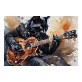 Black Cat Rock Star Gitarre Leather Jacket Poster