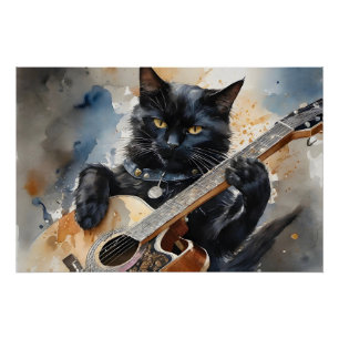 Black Cat Rock Star Gitarre spielen Poster