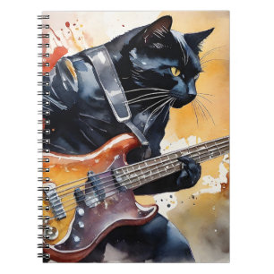 Black Cat Rock Star Leather Jacket Gitarre spielen Notizblock