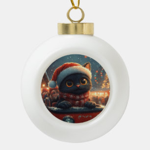 Black Cat Roller Untersetzer Weihnachten Keramik Kugel-Ornament