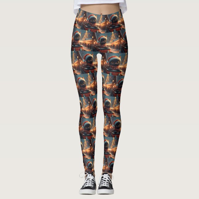 Black Cat Roller Untersetzer Weihnachten Leggings (Vorderseite)