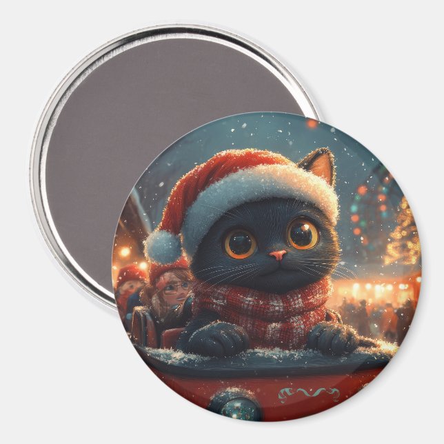 Black Cat Roller Untersetzer Weihnachten Magnet (Vorderseite/Rückseite)