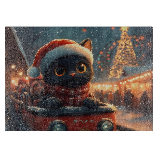 Black Cat Roller Untersetzer Weihnachten Schneidebrett (Vorderseite)