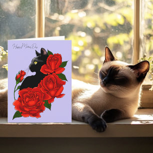 Black Cat Rote Rosen Lila Muttertagskarte Karte