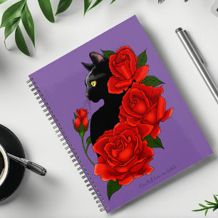 Black Cat Rote Rosen Lila Planer