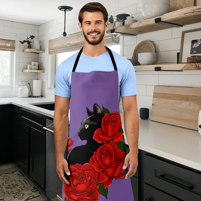 Black Cat Rote Rosen Lila Schürze (Von Creator hochgeladen)