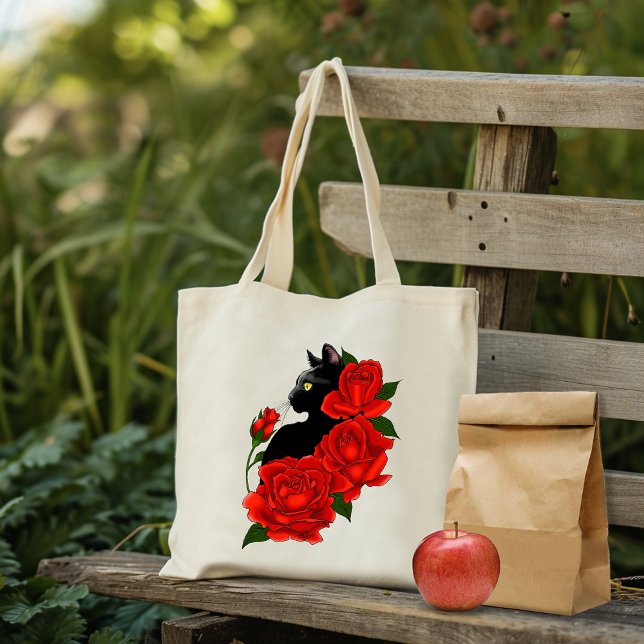 Black Cat Rote Rosen Lila Tragetasche (Von Creator hochgeladen)