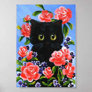 Black Cat Rote Rosen Summer Creationarts Poster