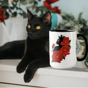 Black Cat Rote Rosen Tasse