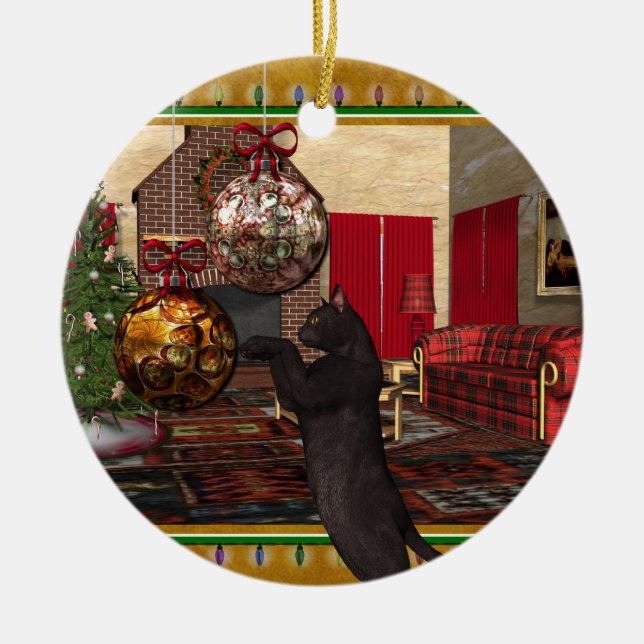 Black Cat - Round Christmas Ornament (Vorne)