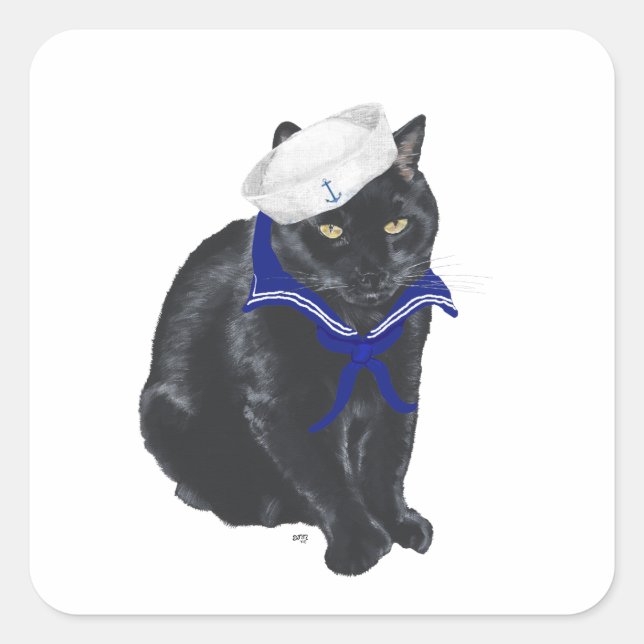Black Cat Sailor Quadratischer Aufkleber (Vorderseite)