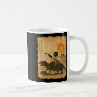 Black Cat Samurai Riding Dinosaurier Vulkanausbruc Kaffeetasse