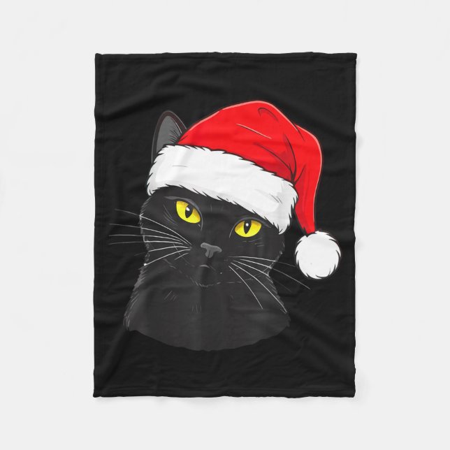 Black Cat Santa Hat Christmas  Fleecedecke (Vorderseite)