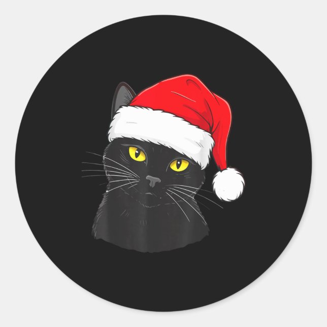 Black Cat Santa Hat Christmas  Runder Aufkleber (Vorderseite)